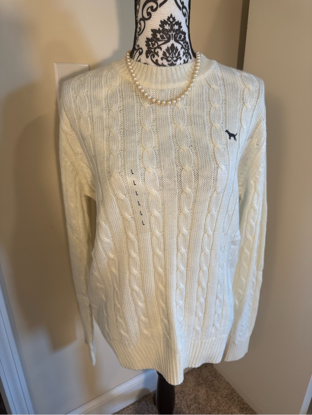 Simply Southern Women’s Cream Cable Knit Sweater with Logo NWT